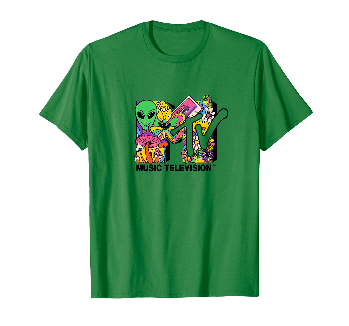Mademark x MTV - The official MTV Logo with mushrooms aliens and flowers T-Shirt