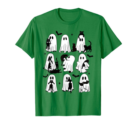 Funny Ghost Holding A Black Cat Lazy Halloween Spooky Season T-Shirt