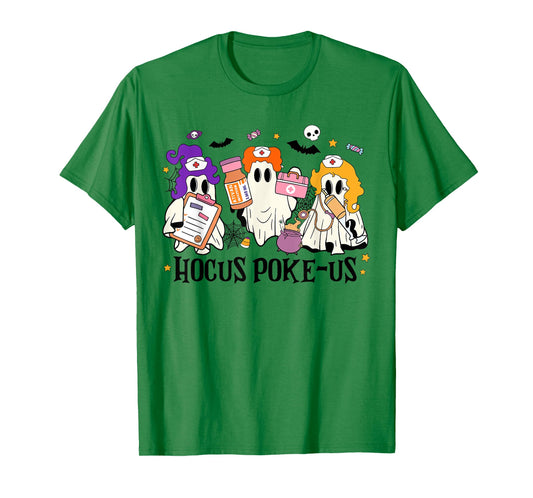 Retro Funny Hocus Poke-us Spooky Nurse Halloween Cute Ghost T-Shirt