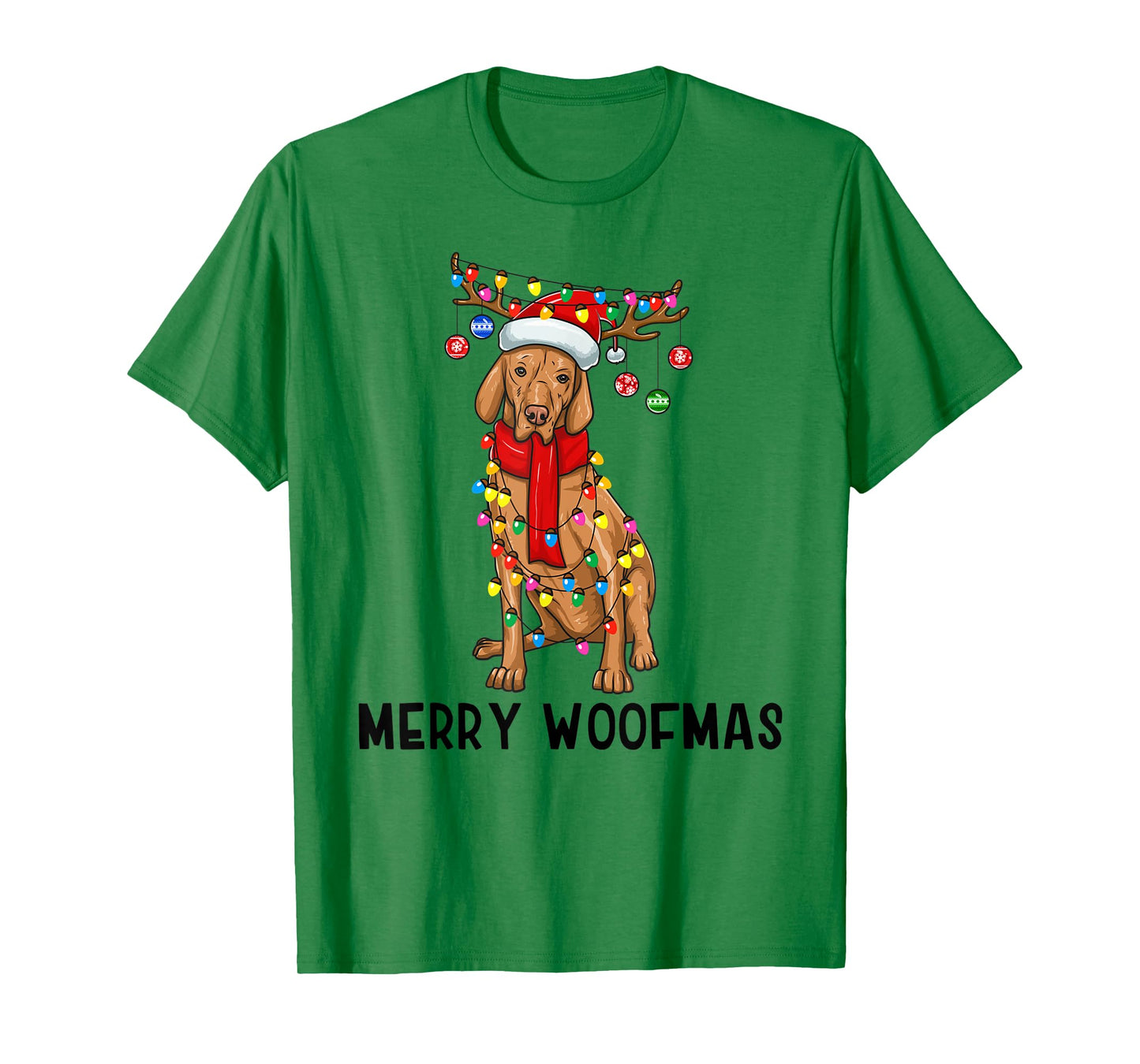 Christmas Vizsla Dog Holiday Lights Merry Woofmas T-Shirt