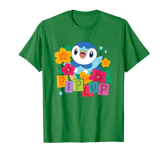 Pokémon Cute Happy Piplup Big Chest Colorful Floral Poster T-Shirt