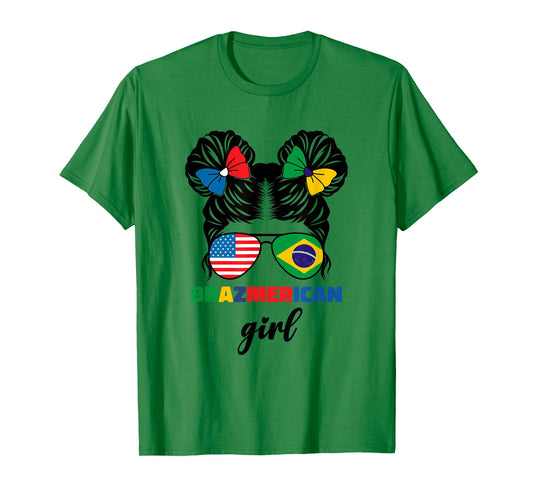 Half American and Brazilian America Brazil Flag Girl Kids T-Shirt