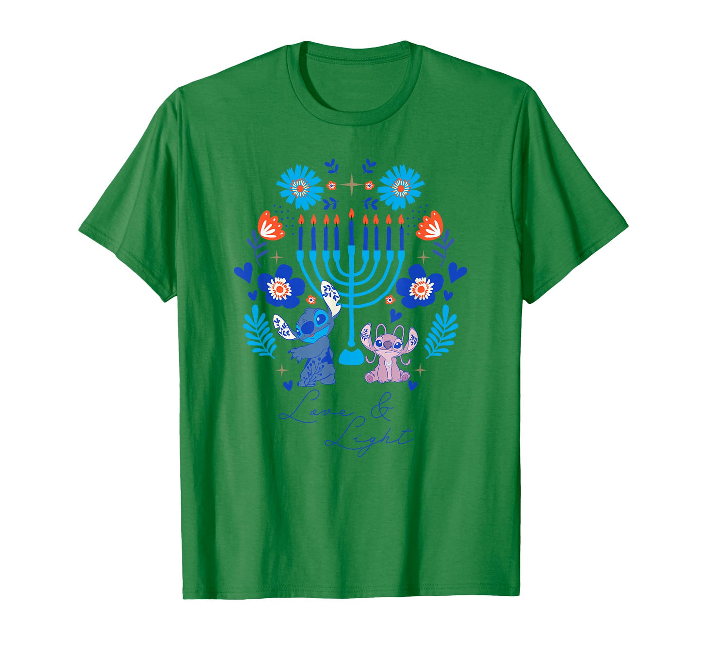 Disney Lilo & Stitch Hanukkah Love & Light Holiday Folk Art T-Shirt