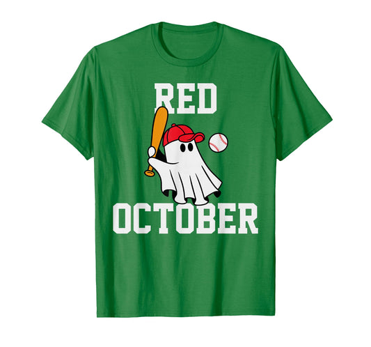 Funny Red October Halloween Ghost Playing Baseball Women Men T-Shirt