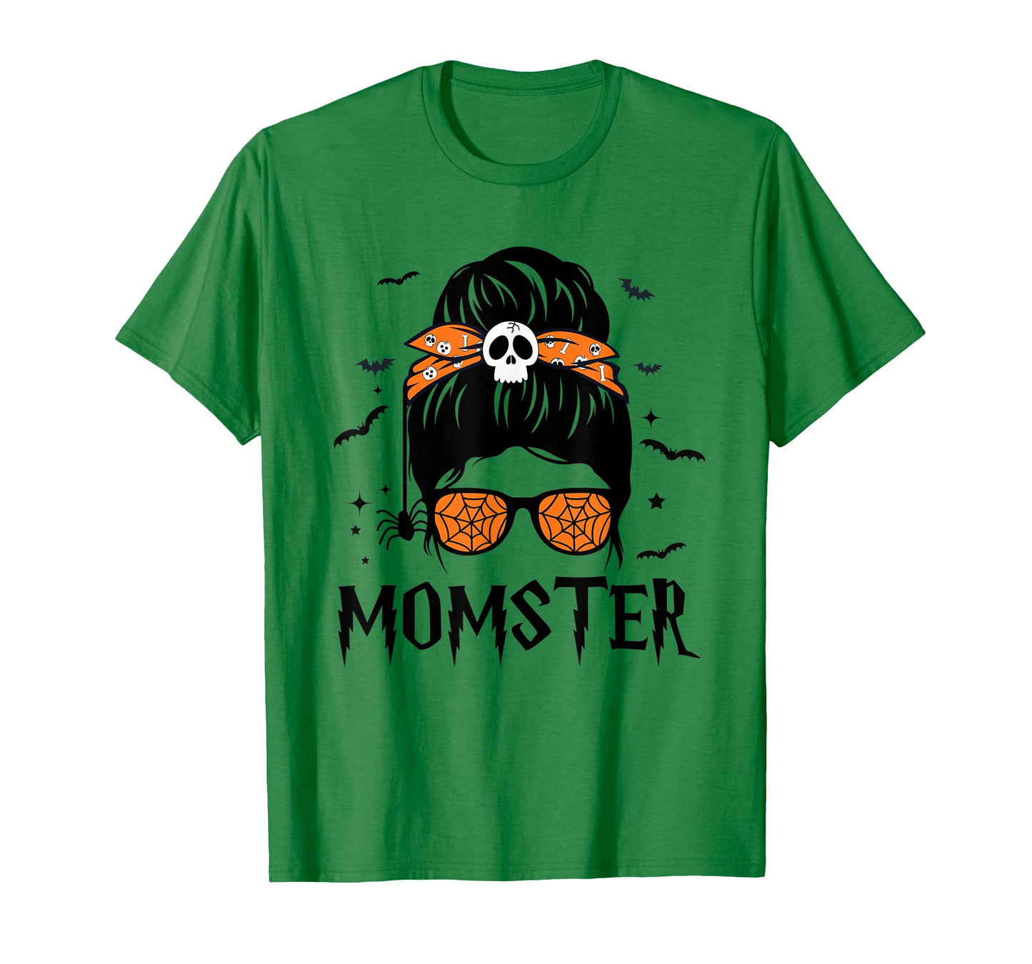 Momster Halloween Costume Skull Mom Messy Hair Bun Monster T-Shirt