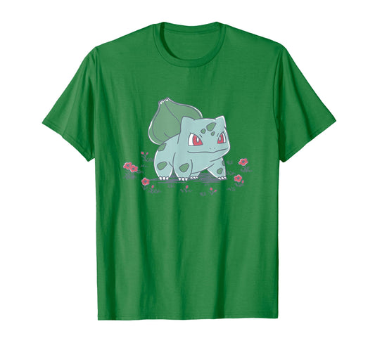 Pokémon Bulbasaur Standing In Flower Garden Retro Sketch T-Shirt