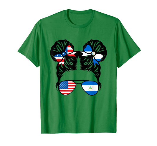 Half American Nicaraguan Girl USA Nicaragua Flag Patriot T-Shirt