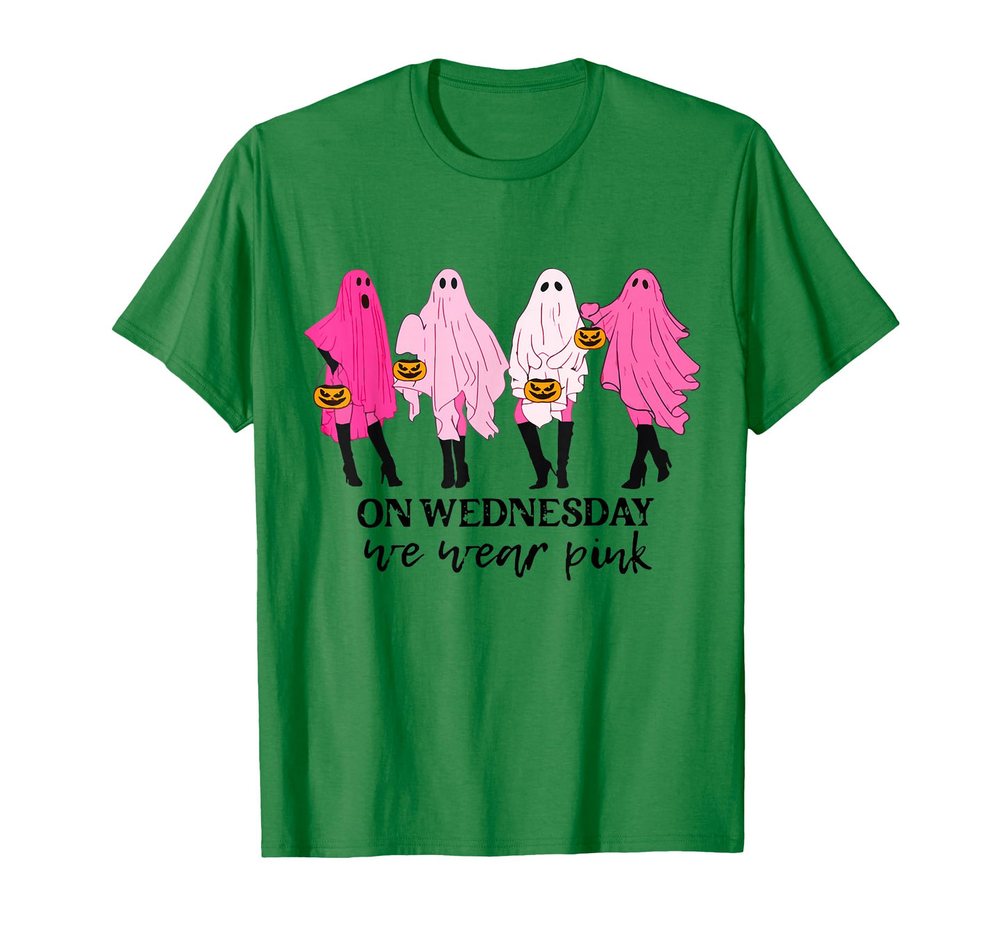 On Wednesday We Wear Pink Ghost Halloween Breast Cancer T-Shirt