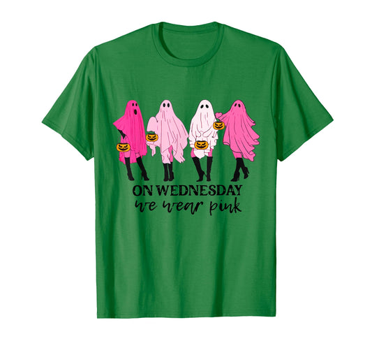 On Wednesday We Wear Pink Ghost Halloween Breast Cancer T-Shirt