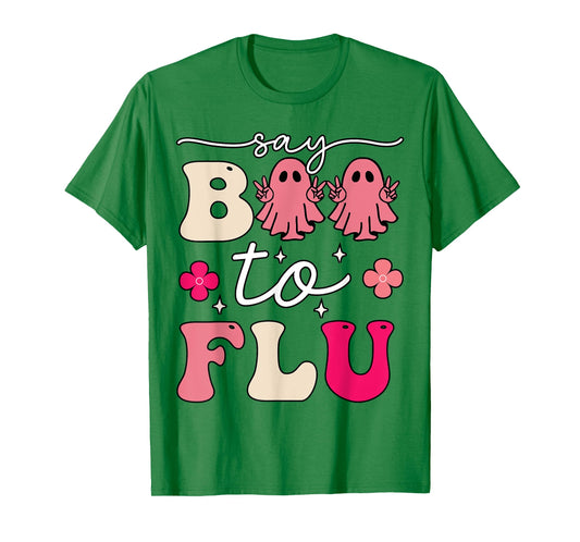 Say Boo To The Flu Shot Vaccine Funny Halloween Ghost Nurse T-Shirt