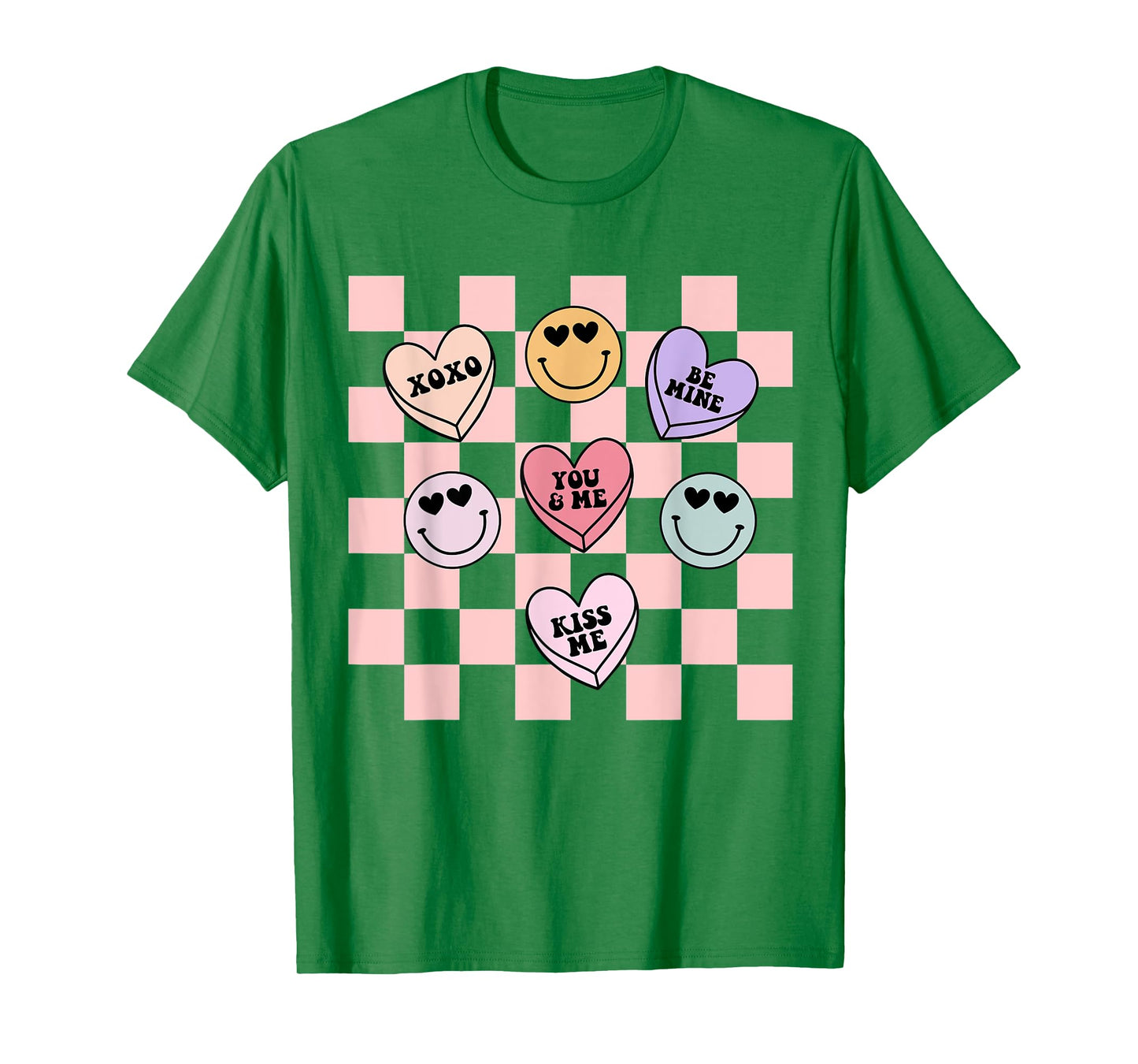 Retro Valentines Day Smile Face Candy Heart Girls Kids Women T-Shirt