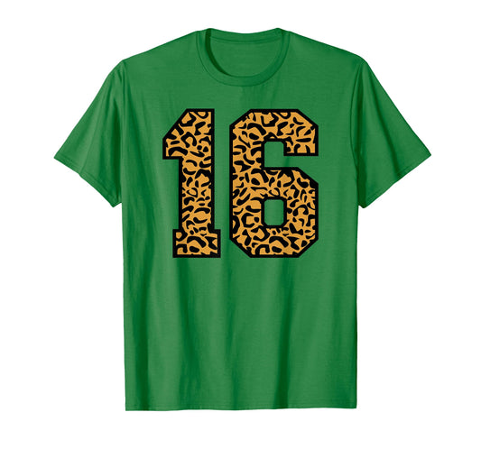 16 Number Leopard Sixteen Team Sports Varsity Matching T-Shirt