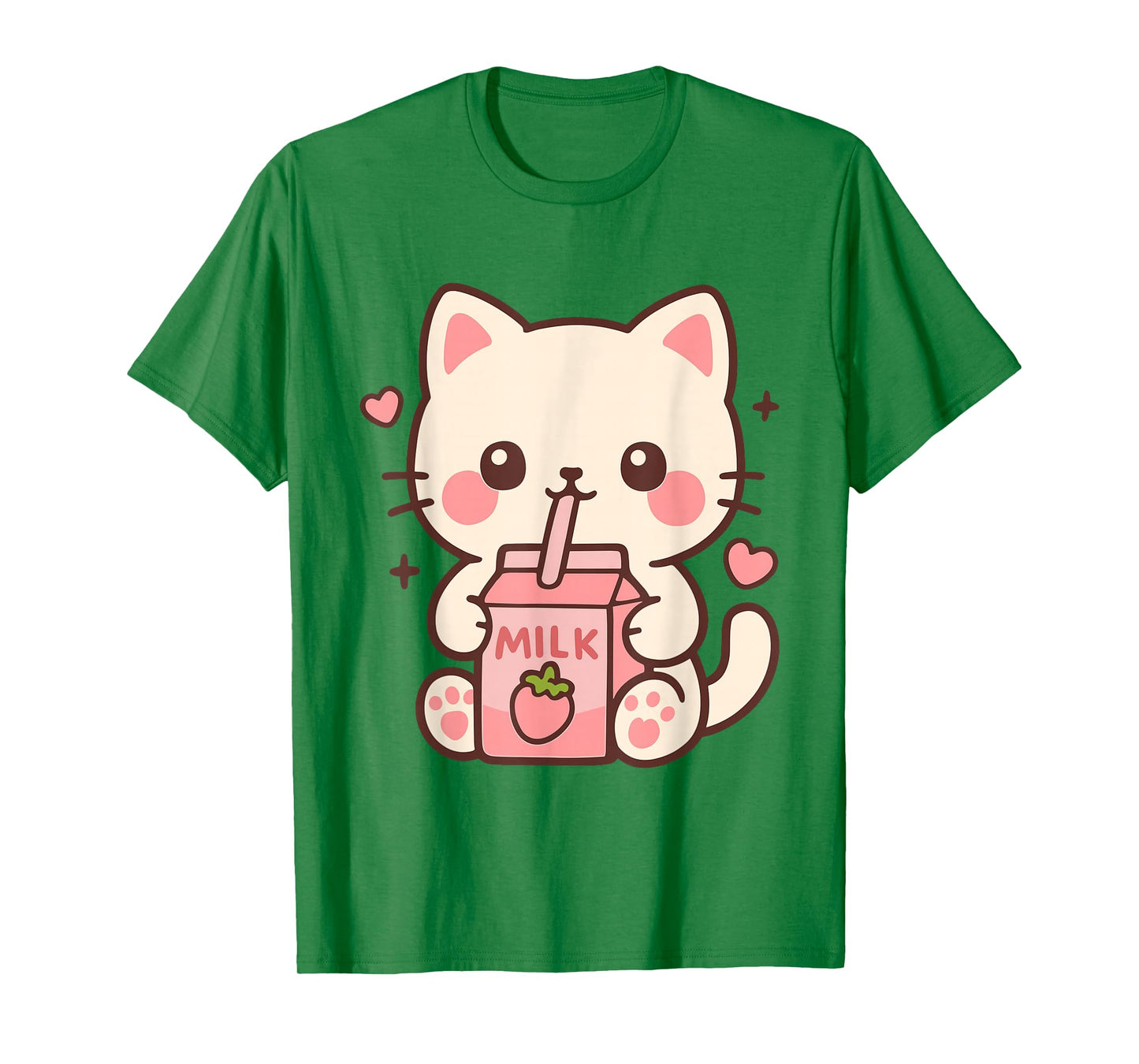 Kawaii Cat Strawberry Milk Japanese Cute Anime Girls Teens T-Shirt