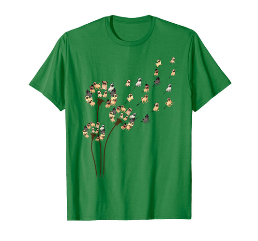 Flower Pug Dogs Dandelion Funny Animal Lovers Tees Men Women T-Shirt Small