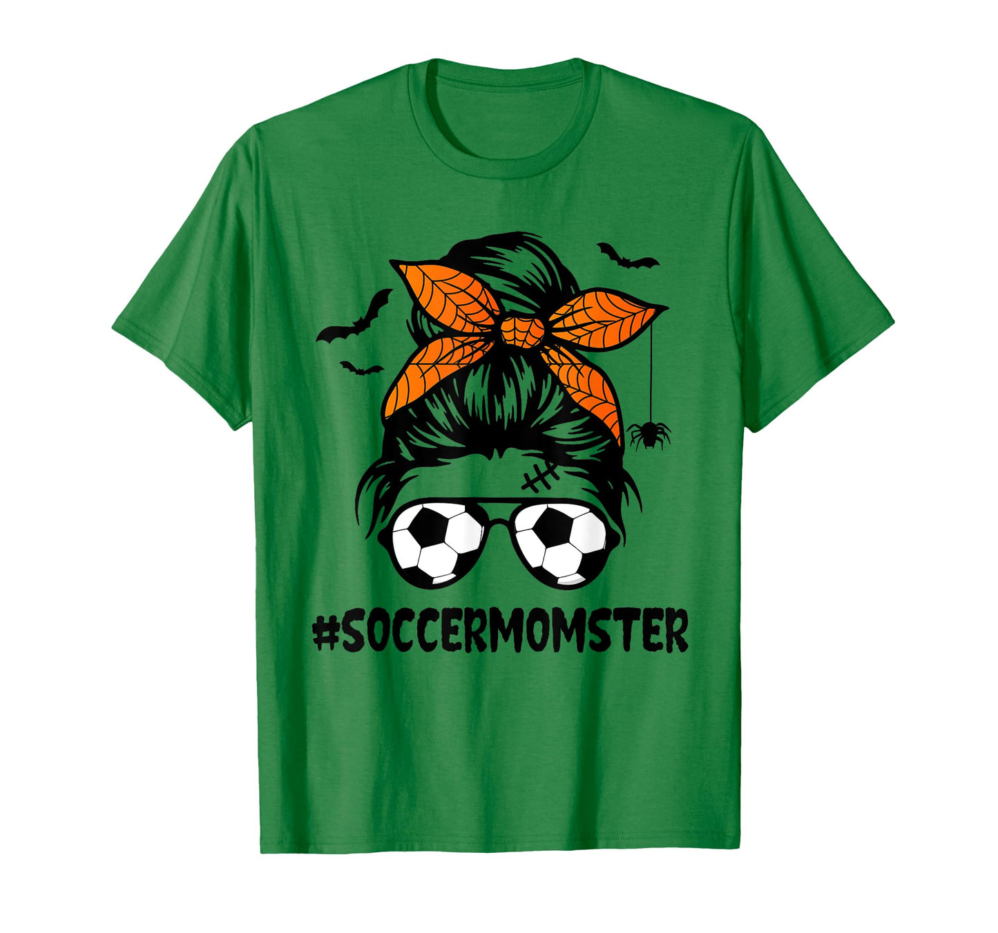 Soccer Momster for Women Halloween Mom Messy Bun Hair T-Shirt