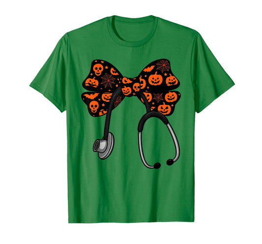 Halloween Nurse Coquette Bow Stethoscope Jack O Lantern T-Shirt