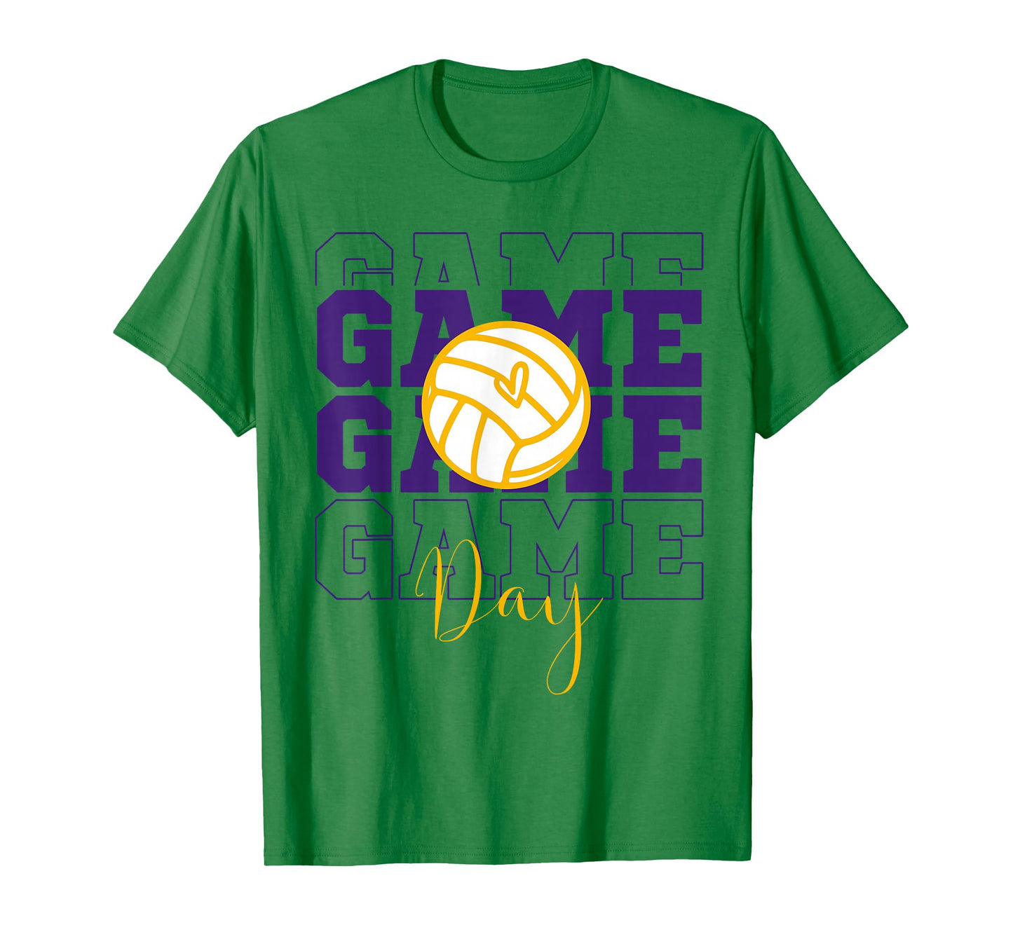 Volleyball Game Day Retro Girls Mom Purple & Gold Heart T-Shirt