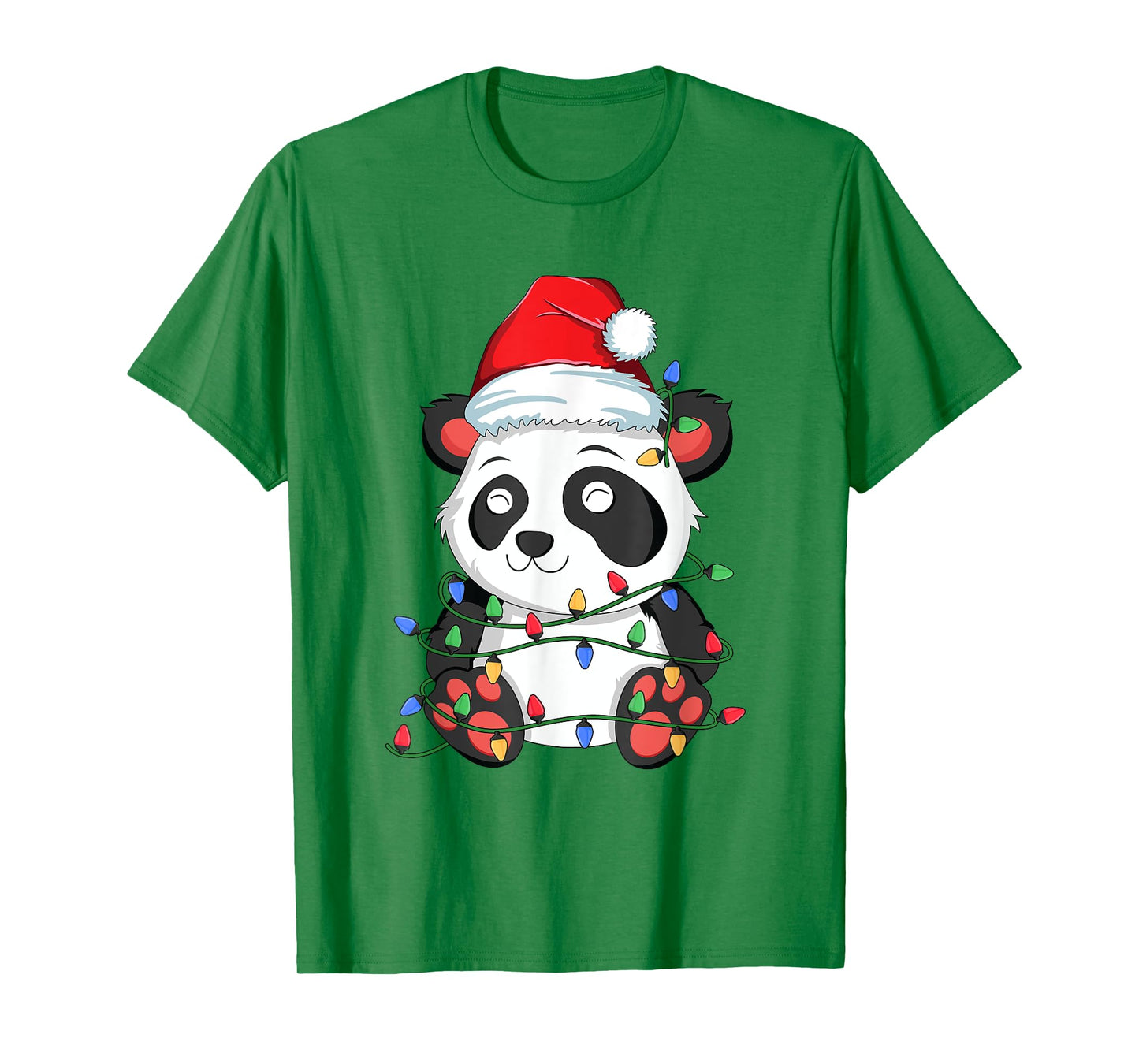 Panda Christmas Tree Lights Kawaii Bear Xmas Kids Boys Girls T-Shirt