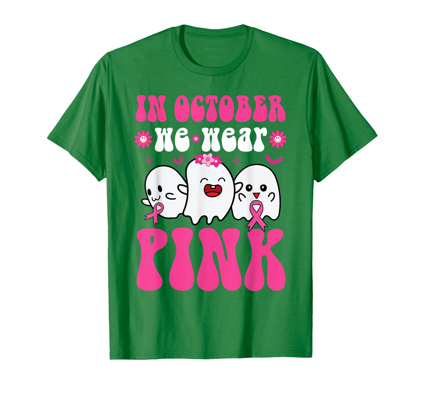 Groovy Wear Pink Breast Cancer Warrior Ghost Halloween Girls T-Shirt