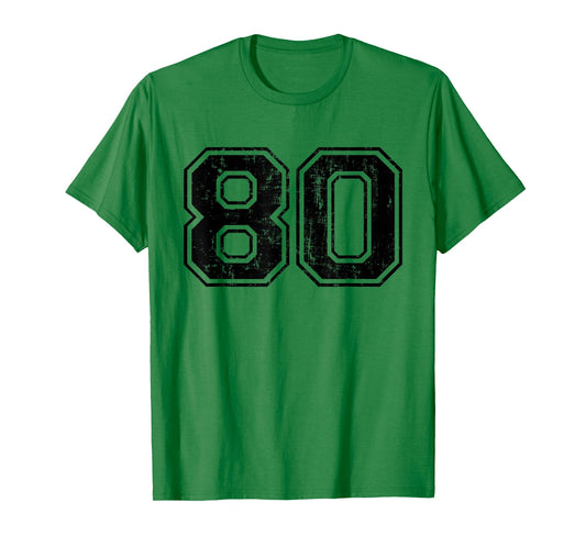 Number 80 Varsity Distressed Vintage Sport Team Player's Fan T-Shirt