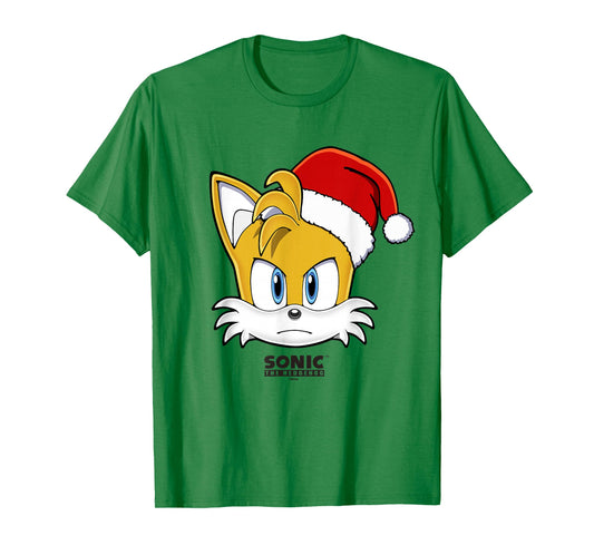 Sonic The Hedgehog Christmas Tails Santa Hat Big Face T-Shirt