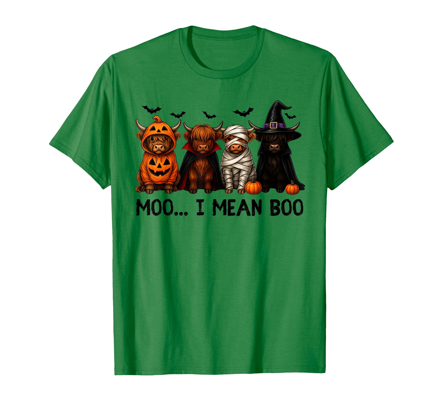 Moo I Mean Boo Funny Highland Cow with Halloween Costume T-Shirt