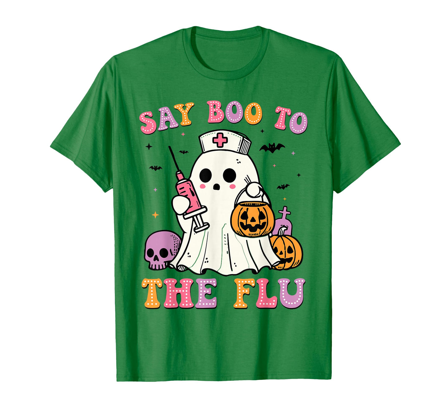 Say Boo to The Flu Halloween Nurse Ghost Vaccine Fall T-Shirt