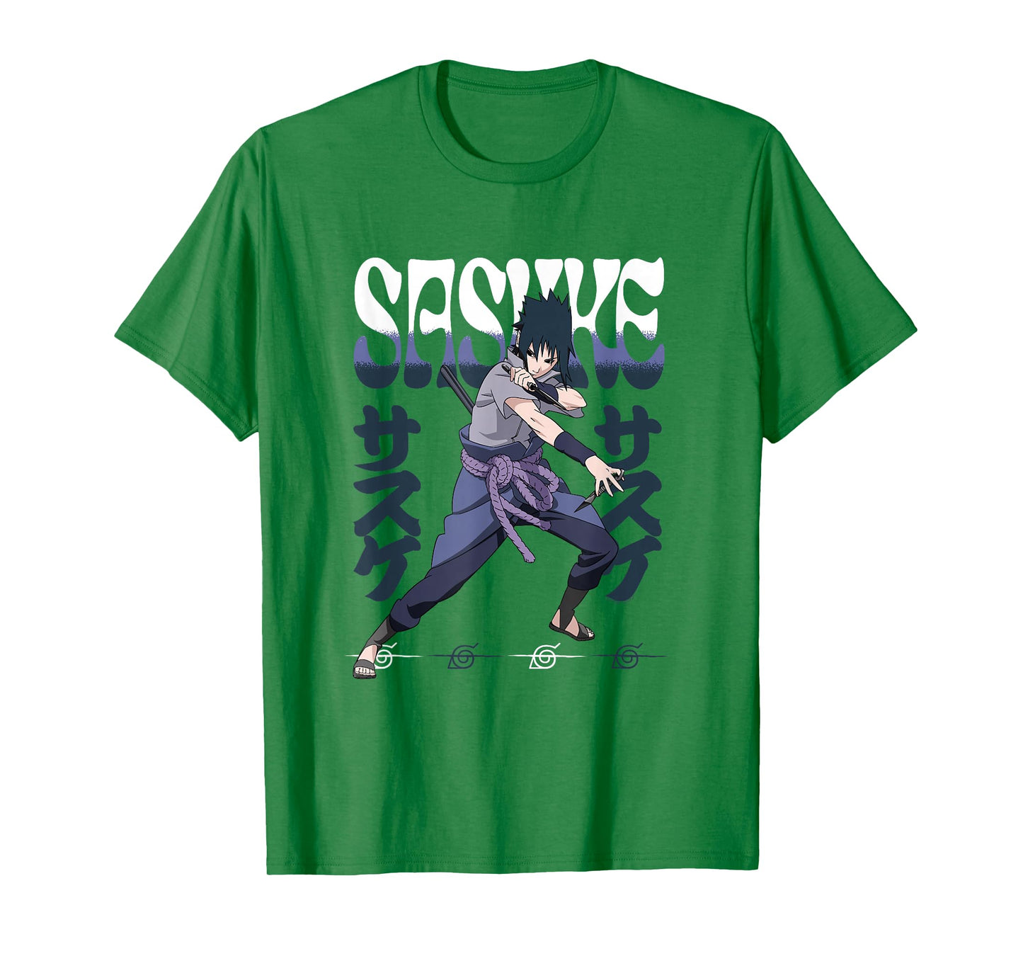 Naruto Shippuden Sasuke Attack Pose with Kanji Anime T-Shirt