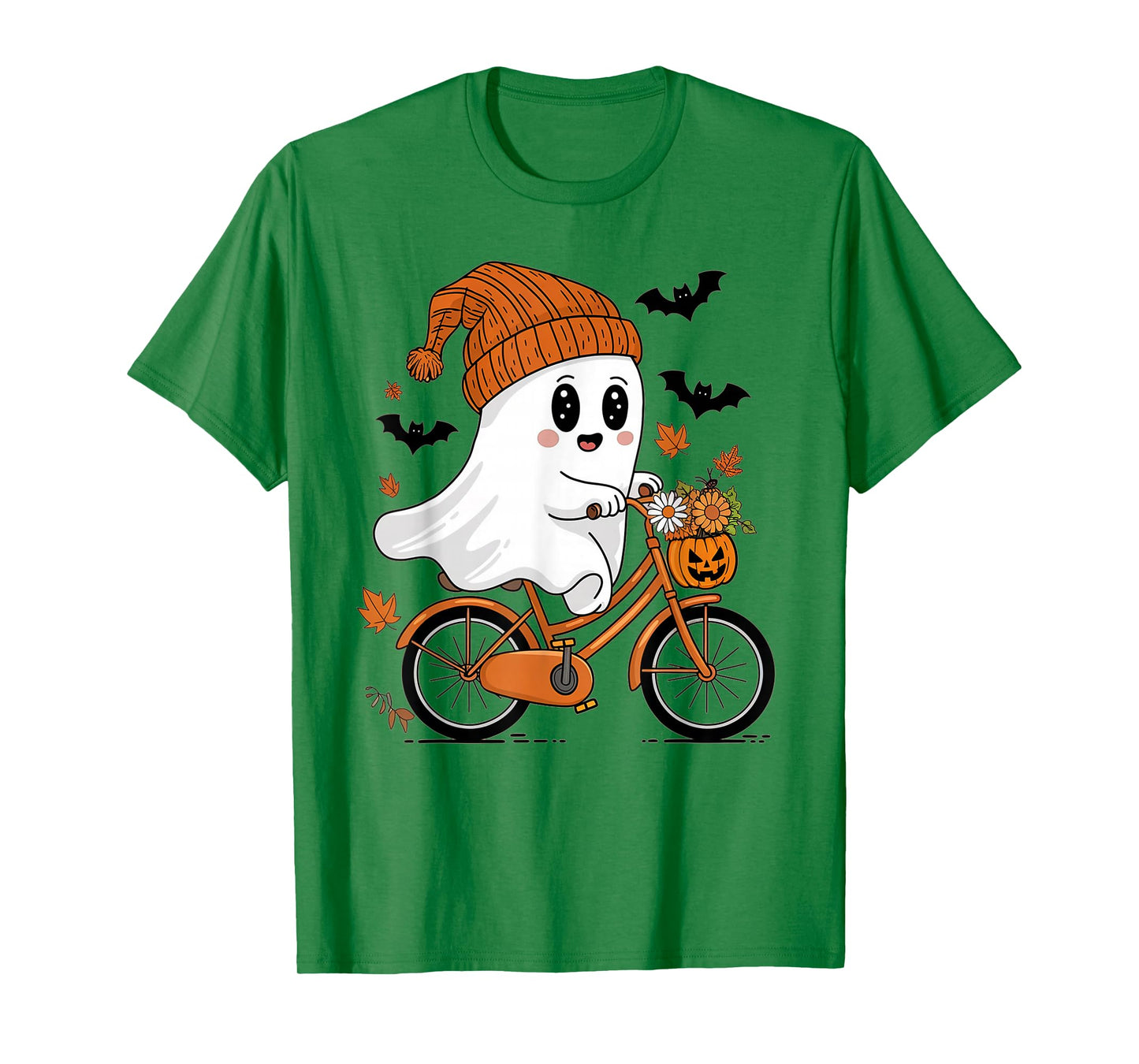 Cute Halloween Ghost Riding a Bicycle For Women Girls T-Shirt