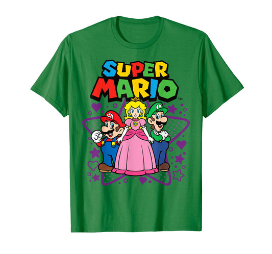 Super Mario Peach Luigi Trio Stars And Hearts T-Shirt
