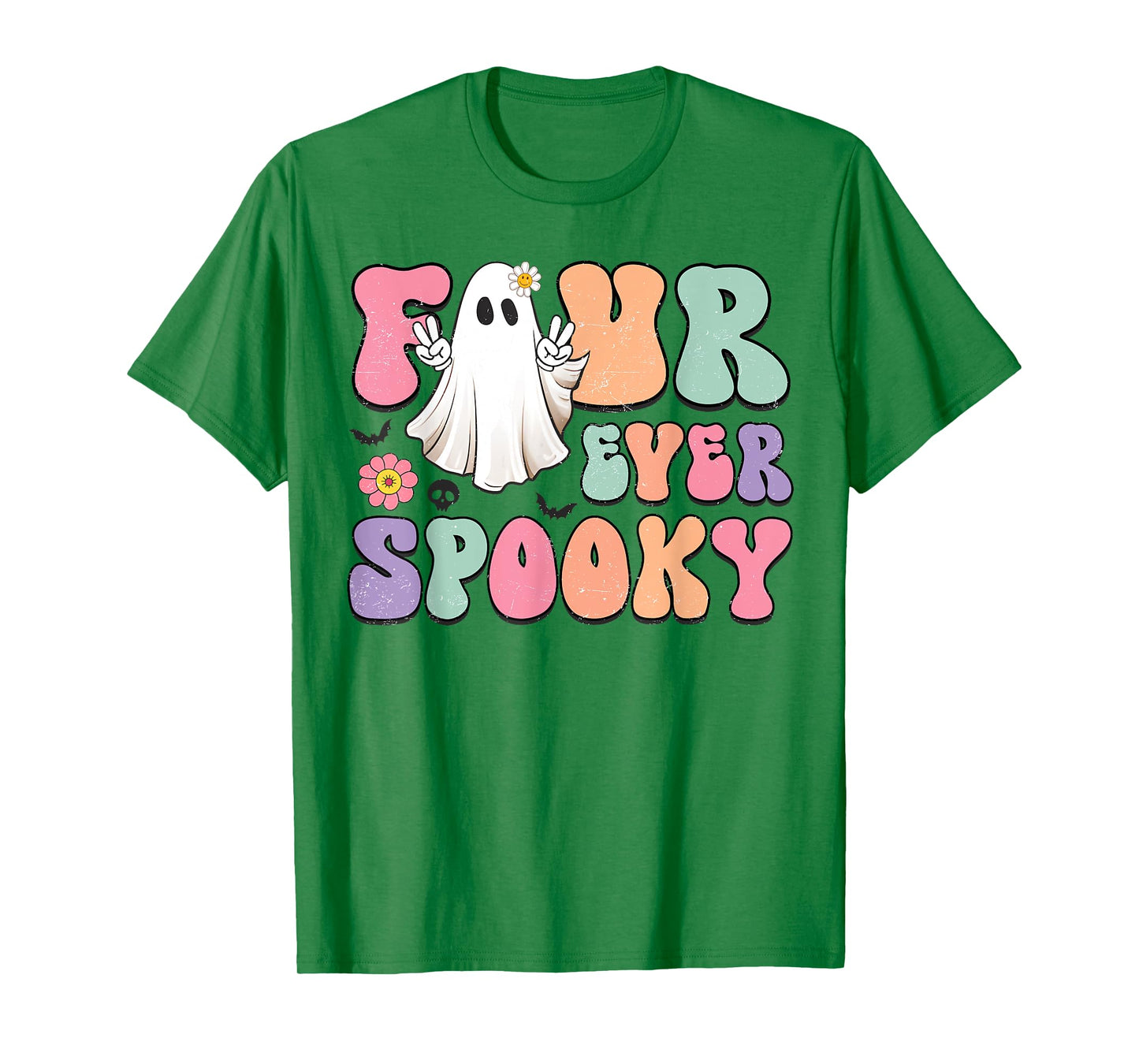 Four Ever Spooky Halloween Ghost 4th Birthday Retro T-Shirt