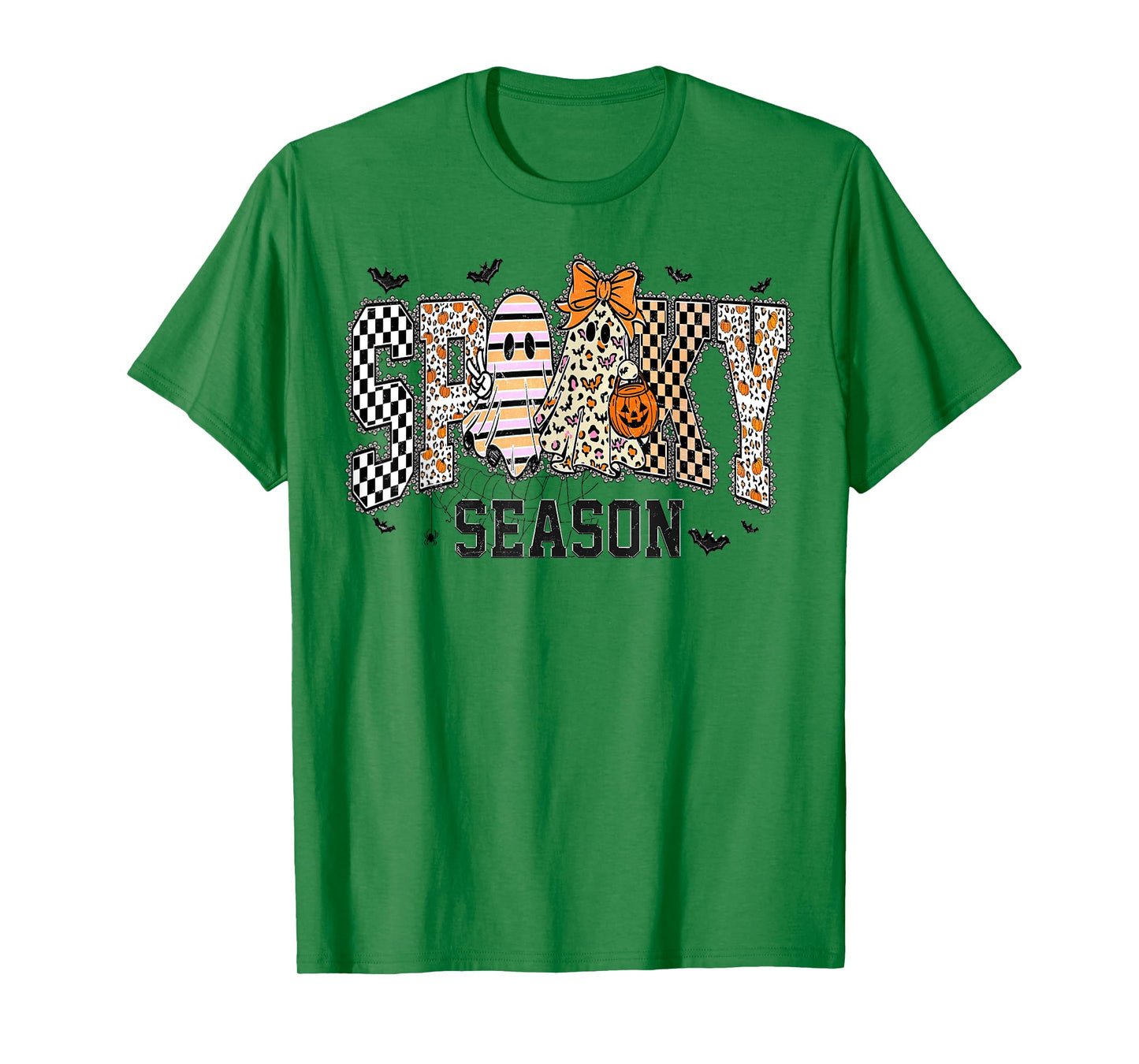 Halloween Leopard Checkered Fall Spooky Season Cute T-Shirt