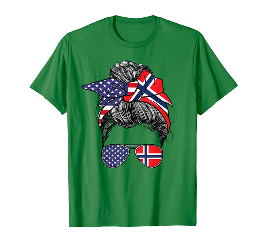 Norwegian Women Girl USA Heritage American Norway Flag T-Shirt