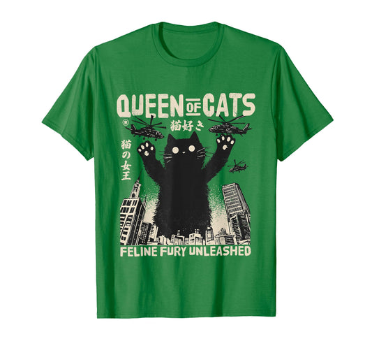 Retro Japan Aesthetic Queen Of Cats Black Monster Cat T-Shirt
