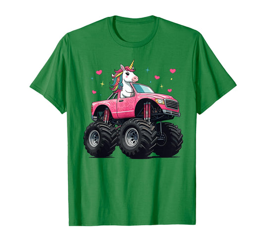 Cute Unicorn Riding Pink Monster Truck T-Shirt