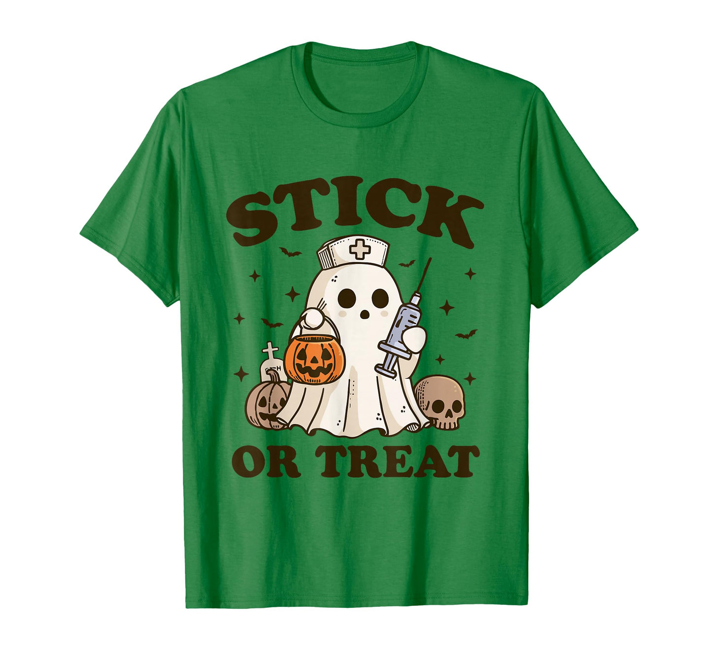 Stick or Treat Nurse Ghost Funny Halloween Costume T-Shirt