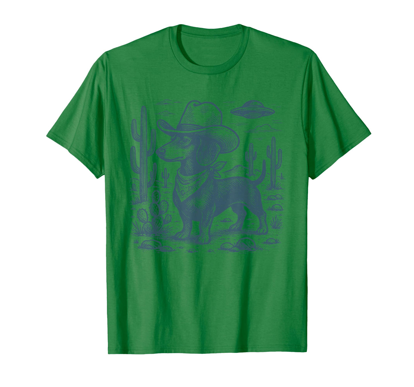 Vintage Western Dachshund Cowboy UFO Wiener Dog Doxie T-Shirt