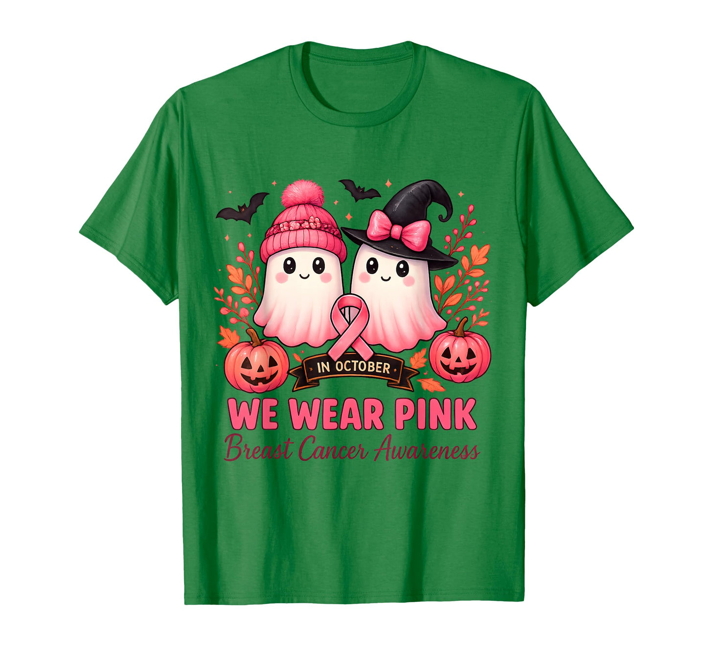 in October We Wear Pink Ghosts Breast Cancer Awareness T-Shirt