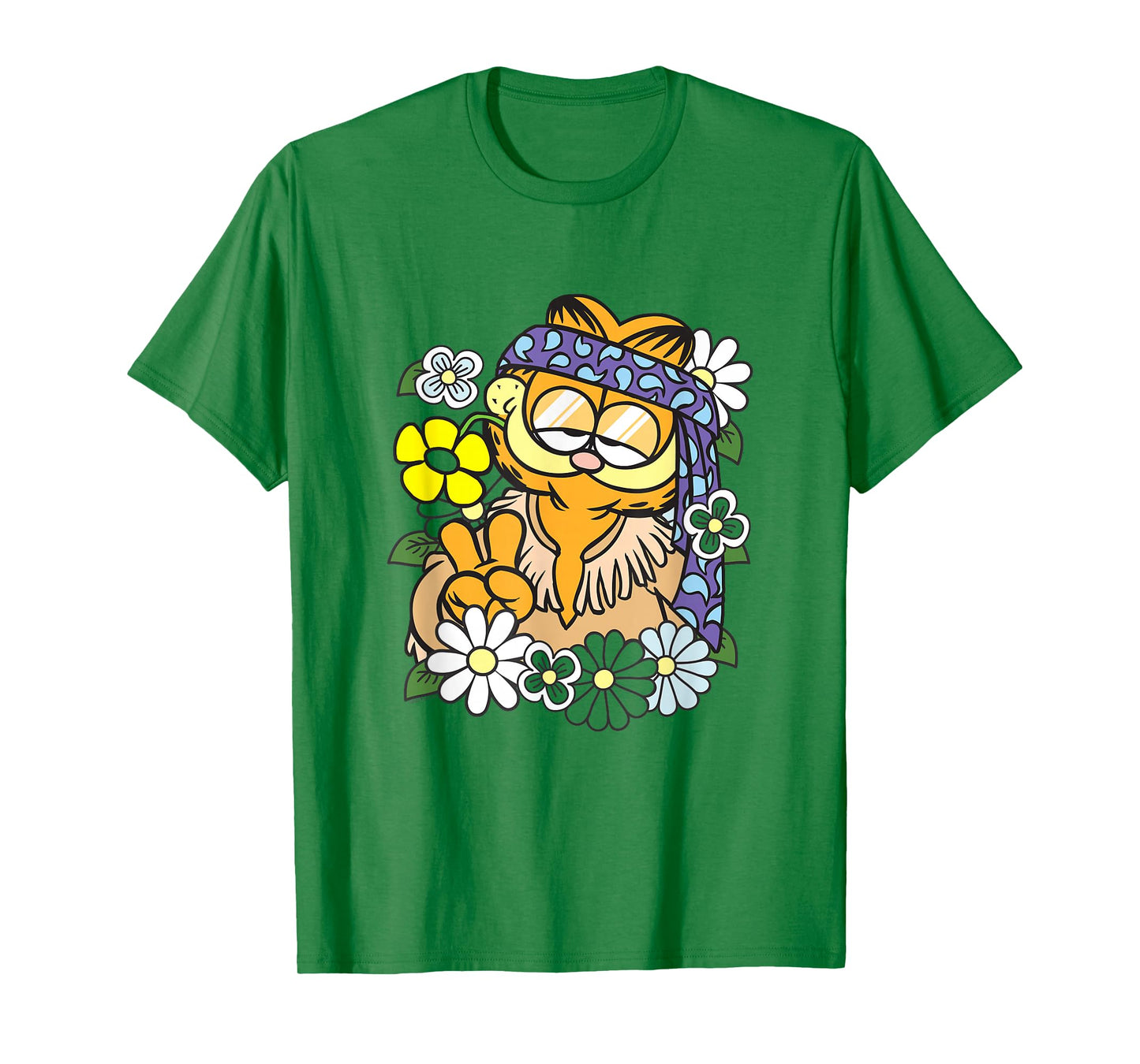 Garfield Hippie with Flowers Retro Cat Cartoon T-Shirt