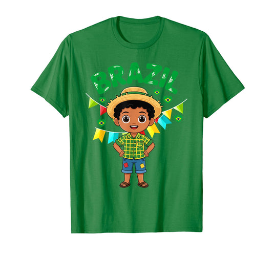 Brazil Brazilian Boy Traditional Outfit Wear Flag Heritage T-Shirt