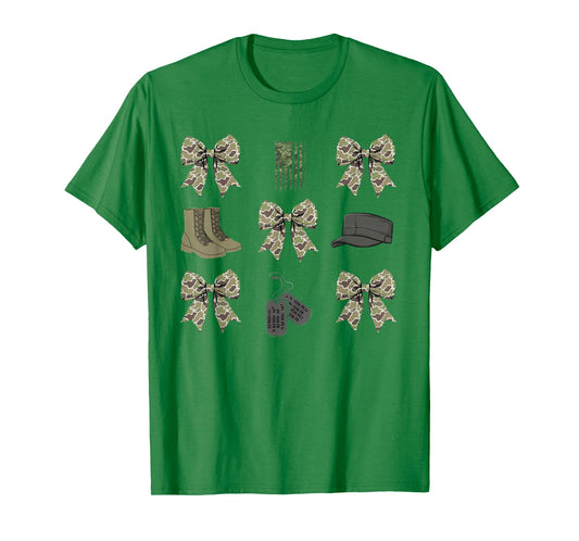 Military Coquette Bow Hat Boots Veteran’s Day T-Shirt