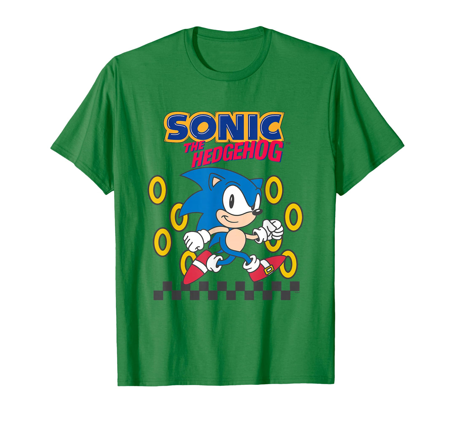Sonic The Hedgehog Cute Run Through Golden Rings Retro T-Shirt