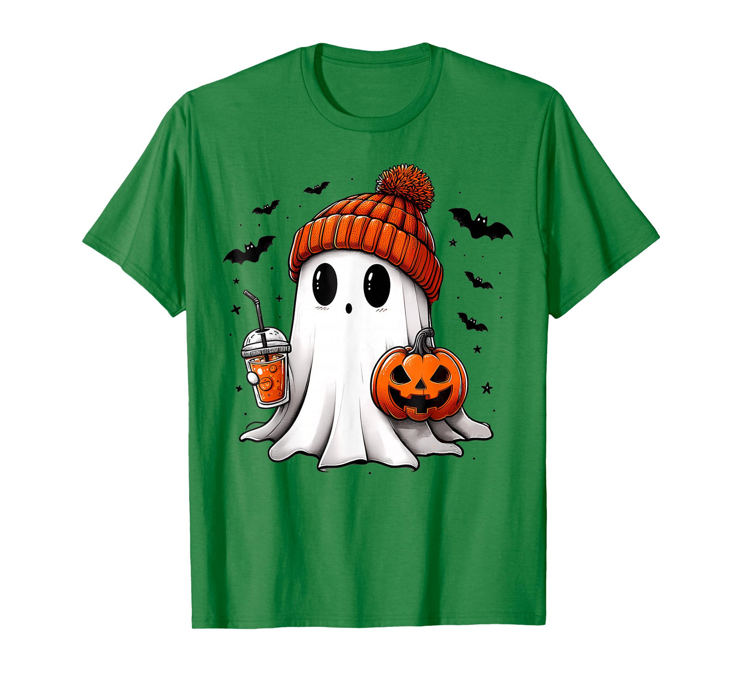 Cute Ghost Drinking Coffee Halloween Ghost Ice Coffee T-Shirt