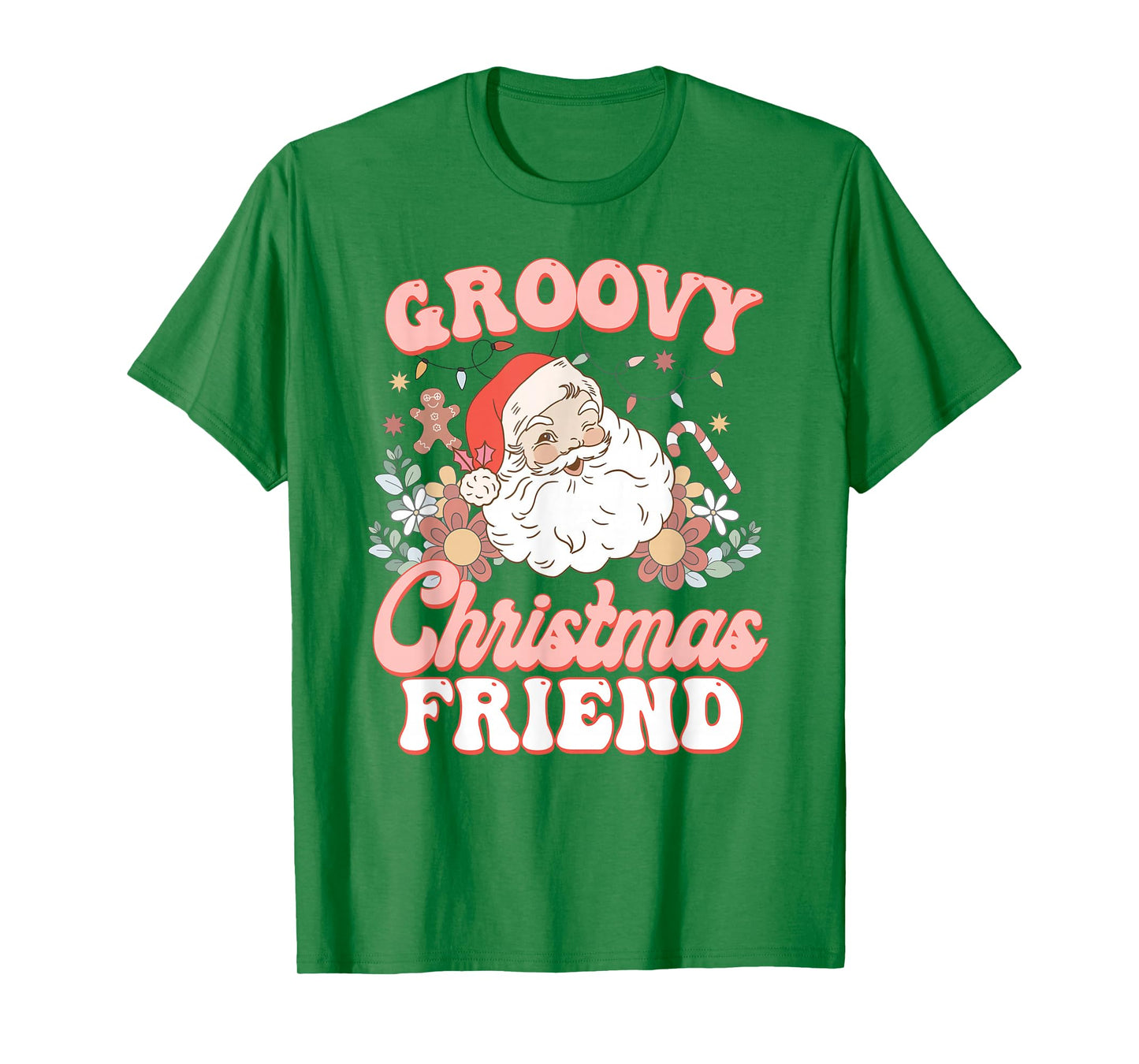 Friend Groovy Christmas Pink Vintage Santa Retro Family T-Shirt
