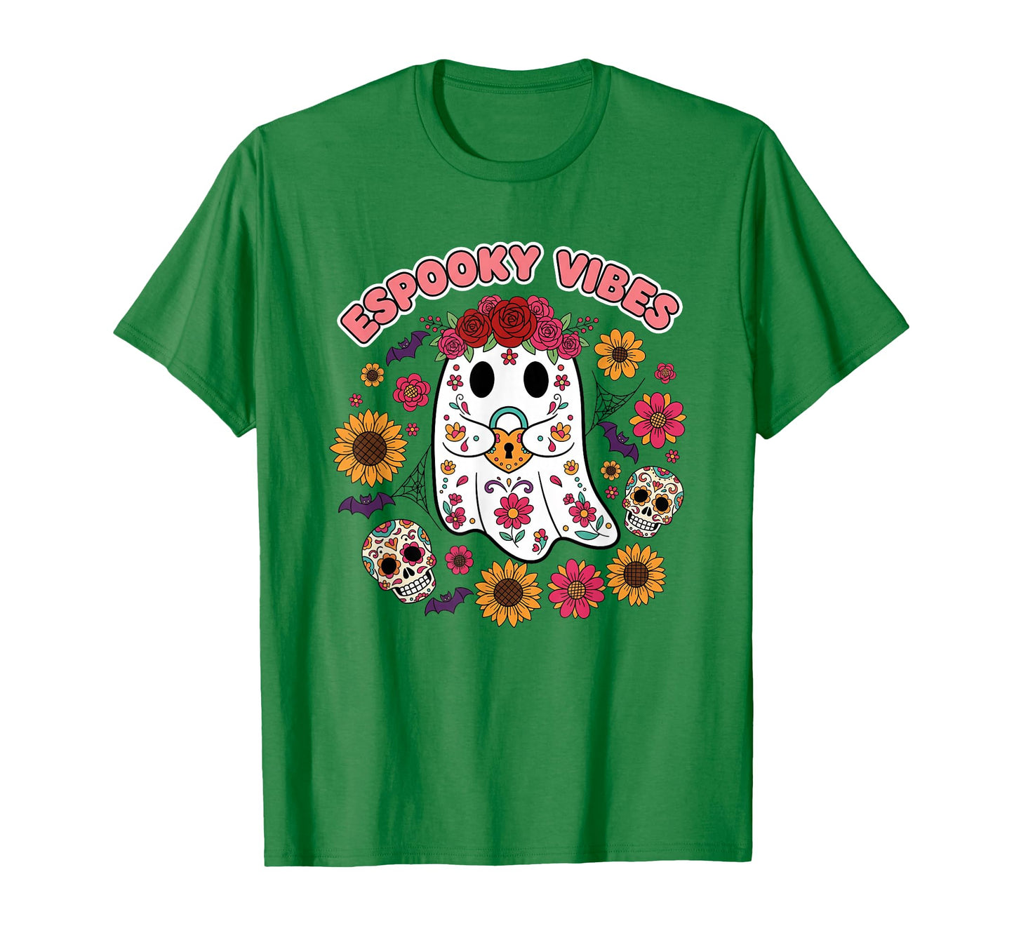 Espooky Vibes Halloween Floral Ghost Day of The Dead Mexican T-Shirt