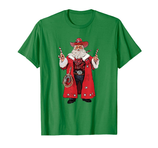 Retro Merry Christmas Howdy Santa Cowboy Western Santa T-Shirt