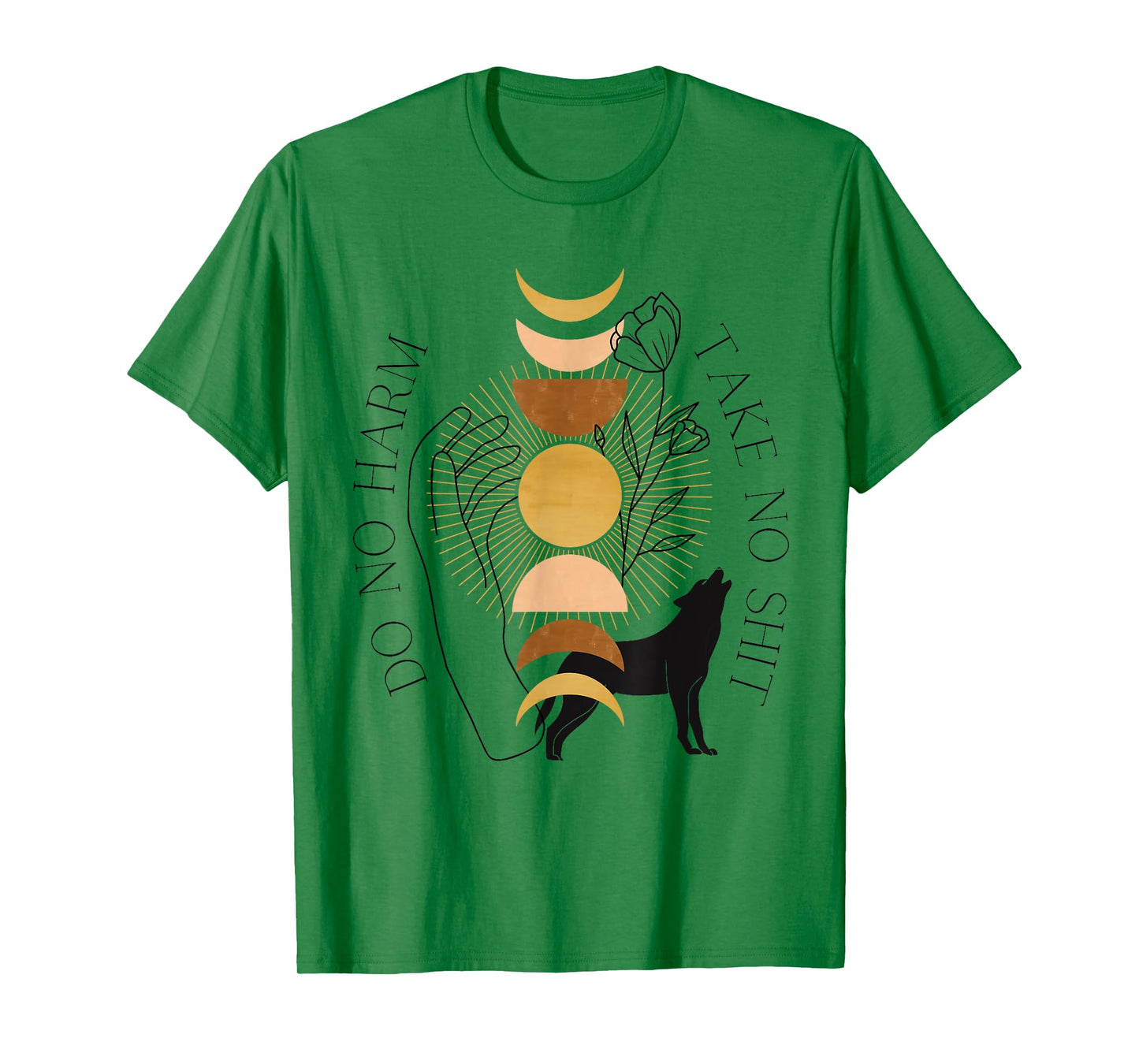 Do No Harm Take No Shit Mystical Moon Phase Wolf Rose Witchy T-Shirt