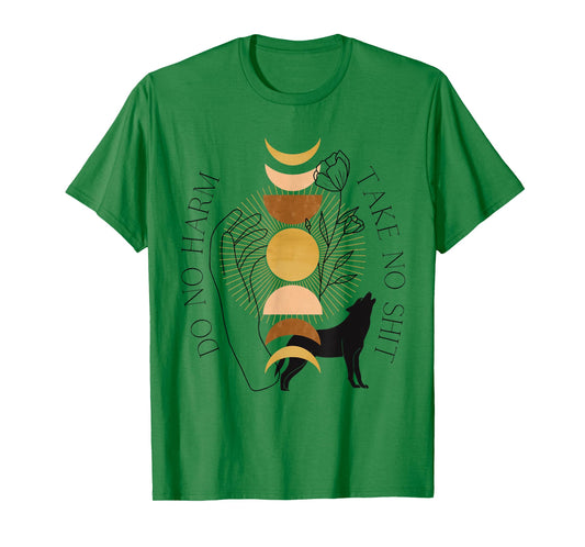 Do No Harm Take No Shit Mystical Moon Phase Wolf Rose Witchy T-Shirt