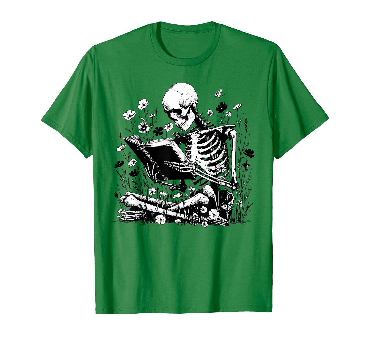 Skeleton Skull Halloween Book Reading Books Lover Teacher T-Shirt