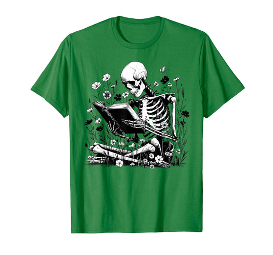 Skeleton Skull Halloween Book Reading Books Lover Teacher T-Shirt